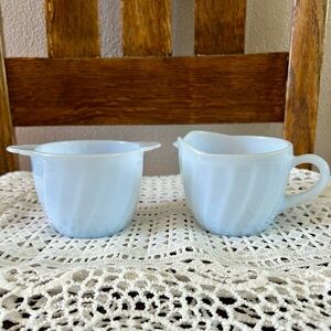 Fire King Azurite Blue Swirl Sugar & Creamer Set